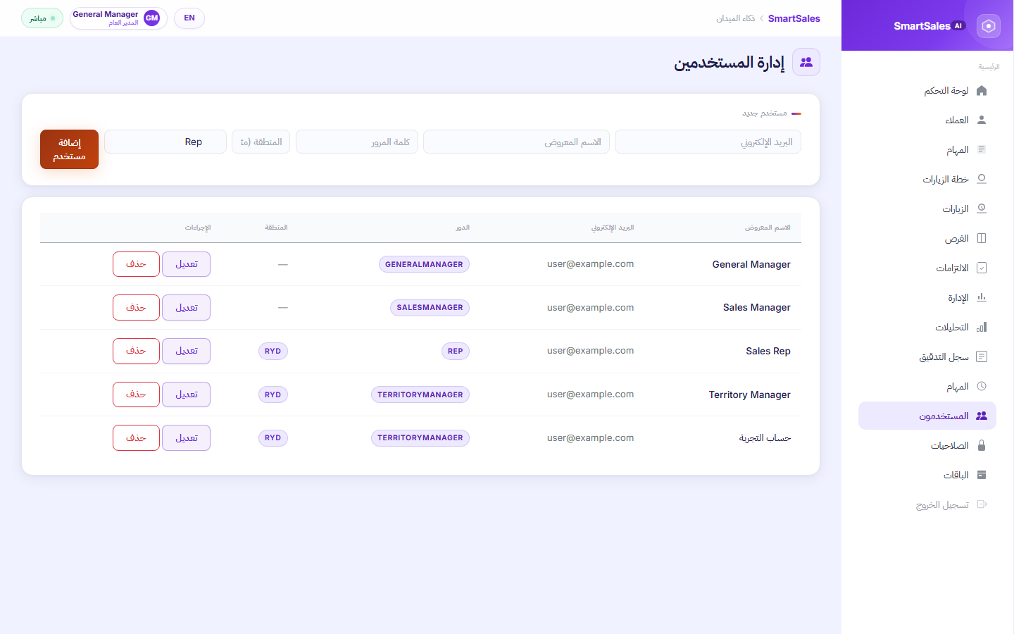 لقطة شاشة من تبويب Users